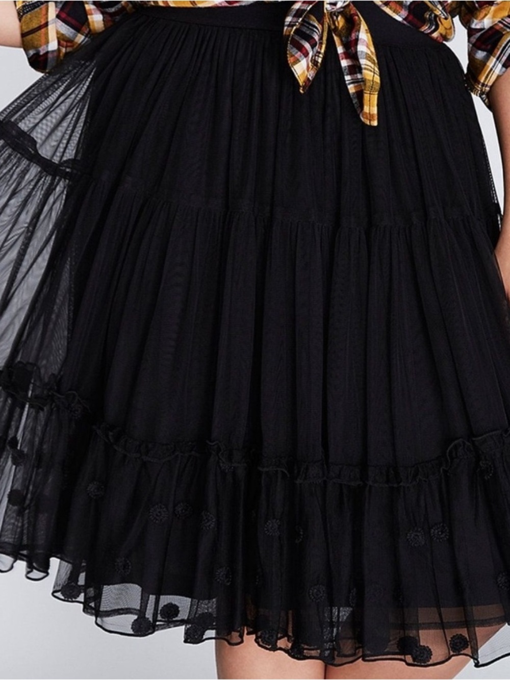 Sheer Layered Black Tulle Petticoat Tiered Embroidered Midi Skirt 14/16 1X New